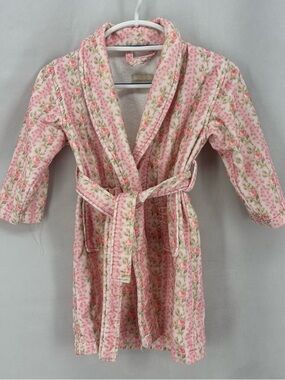 LoveShackFancy Floral Terry Cloth Kids Robe Pink Belted Bath Robe One Size